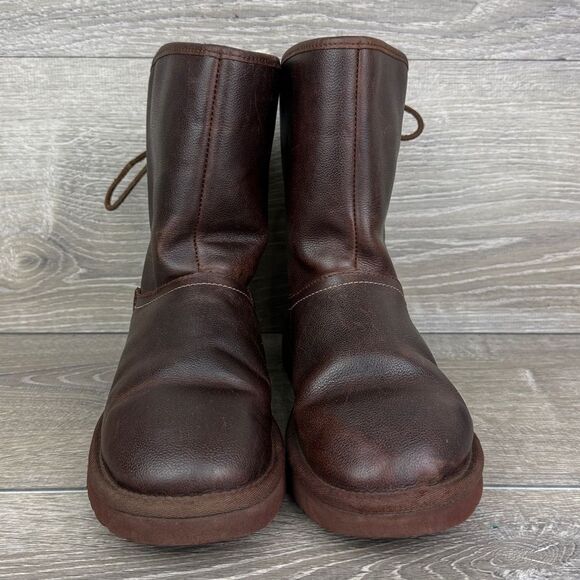 Ugg Mariana Women’s Sz 7 Dark Brown Leather Shearling Rear Lace Winter Boots - Picture 2 of 11